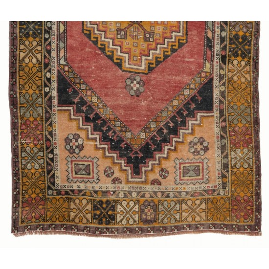 One of a Kind Tribal Oriental Rug, Vintage Handmade Turkish Carpet. 3.5 x 6 Ft (106 x 183 cm)