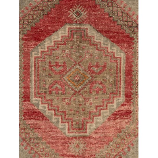 Handmade Turkish Village Rug, Tribal Style Carpet. 3.6 x 5.9 Ft (107 x 177 cm)