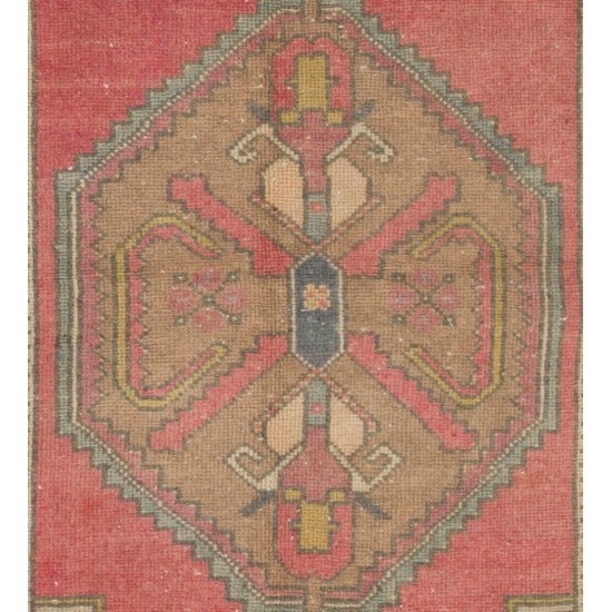 Vintage Geometric Medallion Design Handmade Turkish Konya Accent Rug. 3.6 x 6.4 Ft (107 x 193 cm)