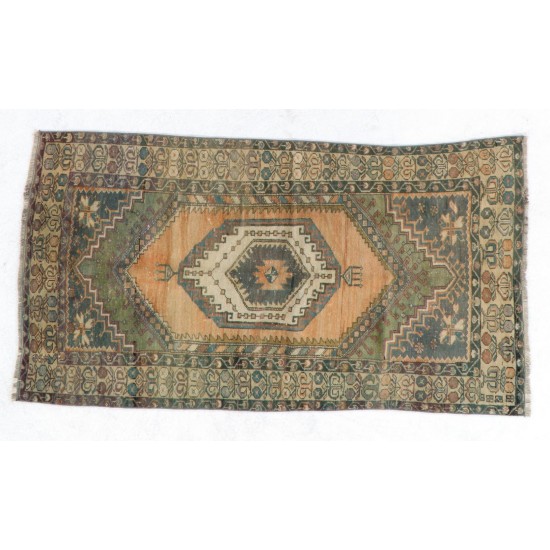 Hand-Knotted Vintage Anatolian Accent Rug. 3.6 x 6.4 Ft (107 x 195 cm)