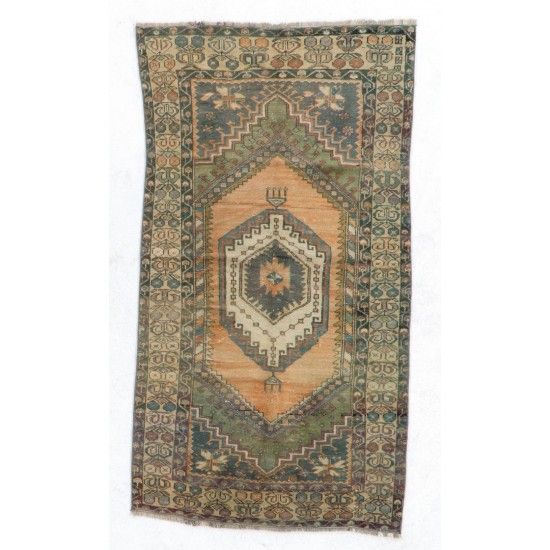 Hand-Knotted Vintage Anatolian Accent Rug. 3.6 x 6.4 Ft (107 x 195 cm)
