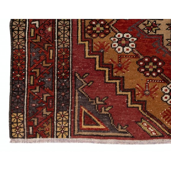 Handmade Turkish Village Rug, Tribal Style Small Carpet. 3.6 x 4.6 Ft (108 x 140 cm)