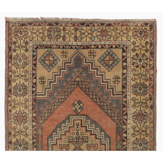 Traditional Oriental Wool Rug from 1960's, Hand-Knotted Turkish Village Carpet. 3.7 x 5.8 Ft (110 x 175 cm)