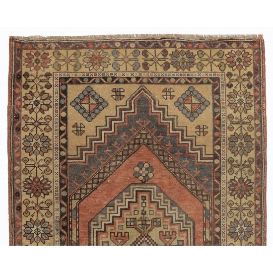 Traditional Oriental Wool Rug from 1960's, Hand-Knotted Turkish Village Carpet. 3.7 x 5.8 Ft (110 x 176 cm)