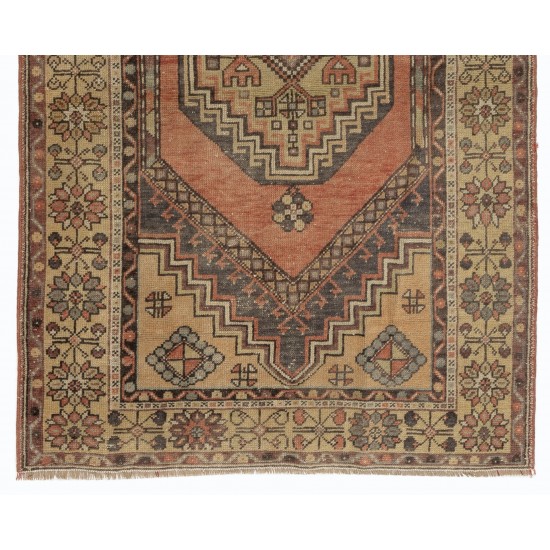 Traditional Oriental Wool Rug from 1960's, Hand-Knotted Turkish Village Carpet. 3.7 x 5.8 Ft (110 x 176 cm)