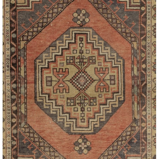 Traditional Oriental Wool Rug from 1960's, Hand-Knotted Turkish Village Carpet. 3.7 x 5.8 Ft (110 x 176 cm)