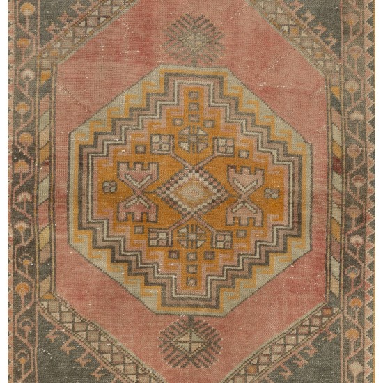 Traditional Oriental Wool Rug from 1960's, Hand-Knotted Turkish Village Carpet. 3.7 x 6.2 Ft (110 x 188 cm)