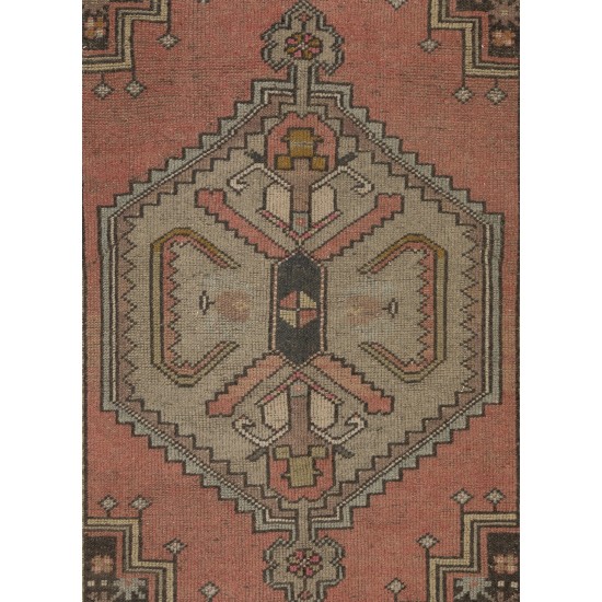 Vintage Geometric Medallion Design Handmade Turkish Rug with Tribal Style. 3.7 x 6.3 Ft (110 x 190 cm)