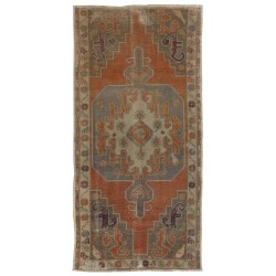 Tribal Style Turkish Rug, Handmade Vintage Carpet, All Wool. 3.7 x 7.7 Ft (110 x 232 cm)