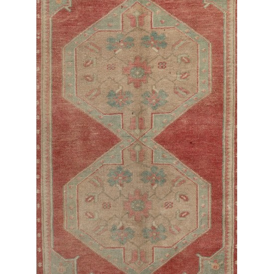 Tribal Style Turkish Rug, Handmade Vintage Carpet, All Wool. 3.7 x 7.7 Ft (110 x 233 cm)