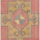 Vintage Handmade Village Rug from Turkey in Soft Red, Mustard Yellow, Green and Gray. 3.7 x 8.7 Ft (110 x 263 cm)