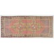 Vintage Handmade Village Rug from Turkey in Soft Red, Mustard Yellow, Green and Gray. 3.7 x 8.7 Ft (110 x 263 cm)