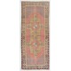 Vintage Handmade Village Rug from Turkey in Soft Red, Mustard Yellow, Green and Gray. 3.7 x 8.7 Ft (110 x 263 cm)