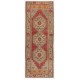 Vintage Turkish Tribal Runner Rug, Authentic Handmade Hallway Carpet with Tri-Medallions. 3.7 x 9.8 Ft (110 x 297 cm)