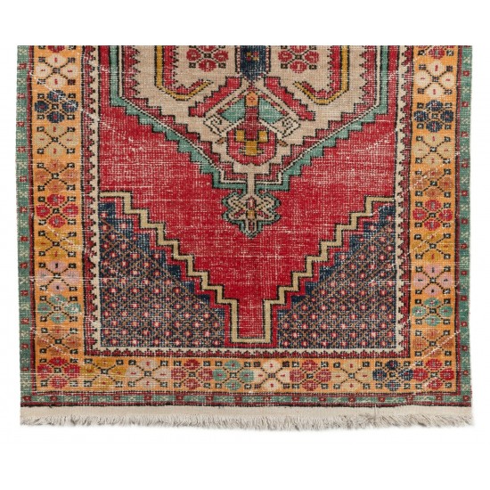 Traditional Oriental Wool Rug from 1960's, Multicolor Hand-Knotted Turkish Village Carpet. 3.7 x 6 Ft (112 x 182 cm)