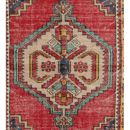 Traditional Oriental Wool Rug from 1960's, Multicolor Hand-Knotted Turkish Village Carpet. 3.7 x 6 Ft (112 x 182 cm)