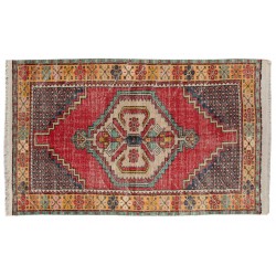 Traditional Oriental Wool Rug from 1960's, Multicolor Hand-Knotted Turkish Village Carpet. 3.7 x 6 Ft (112 x 182 cm)