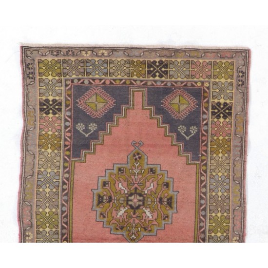 Mid-Century Handmade Rug, Turkish 1960s Floor Covering. 3.7 x 6.3 Ft (112 x 190 cm)