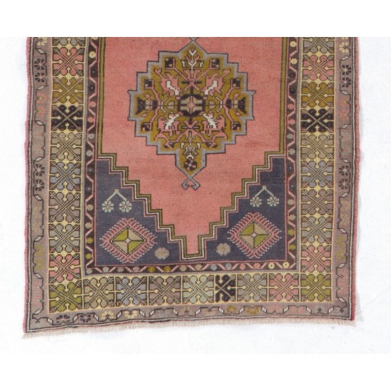 Mid-Century Handmade Rug, Turkish 1960s Floor Covering. 3.7 x 6.3 Ft (112 x 190 cm)