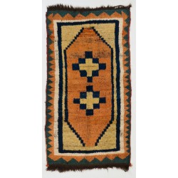 Rare Antique Gabbeh Rug with Two Geometric Medallions, 100% Wool. 3.7 x 6.7 Ft (112 x 202 cm)