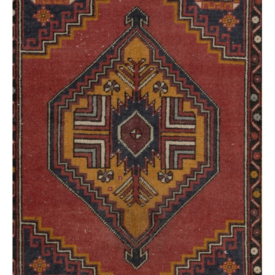 Multicolor Oriental Wool Rug from 1960's, Hand-Knotted Turkish Village Carpet. 3.8 x 5.8 Ft (114 x 175 cm)