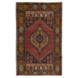 Multicolor Oriental Wool Rug from 1960's, Hand-Knotted Turkish Village Carpet. 3.8 x 5.8 Ft (114 x 175 cm)