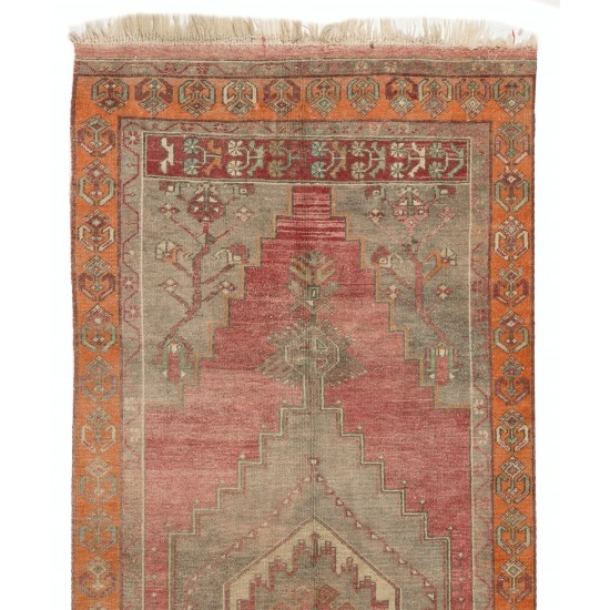 Unique Mid-Century Handmade Turkish Village Rug for Traditional Interiors. 3.8 x 8.7 Ft (114 x 265 cm)
