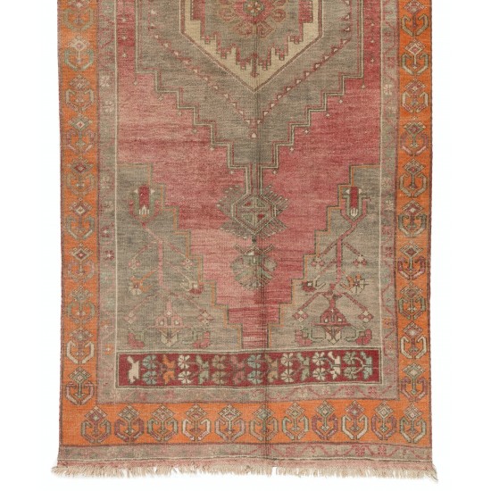 Unique Mid-Century Handmade Turkish Village Rug for Traditional Interiors. 3.8 x 8.7 Ft (114 x 265 cm)