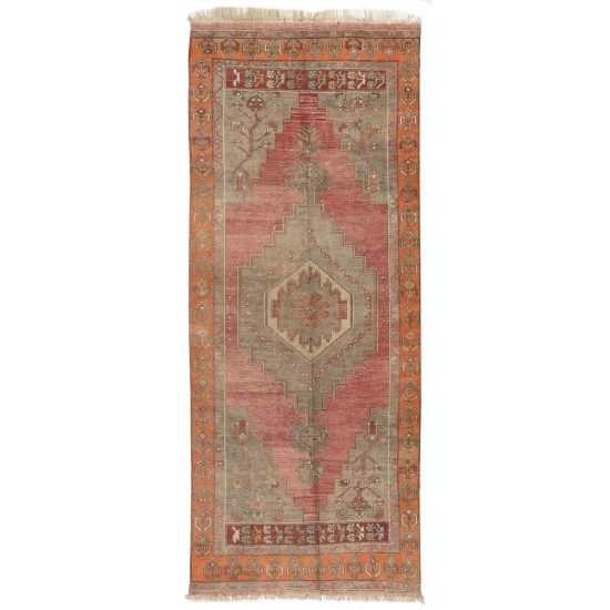 Unique Mid-Century Handmade Turkish Village Rug for Traditional Interiors. 3.8 x 8.7 Ft (114 x 265 cm)