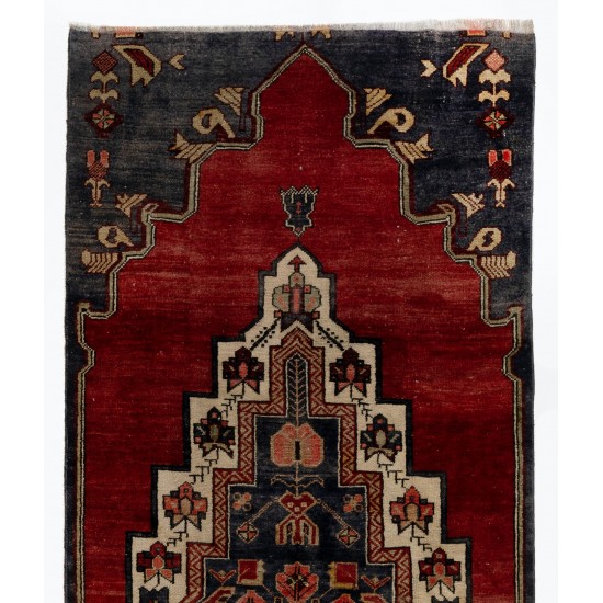 Turkish Village Rug, Handmade Vintage Carpet, All Wool. 3.8 x 8.9 Ft (114 x 270 cm)