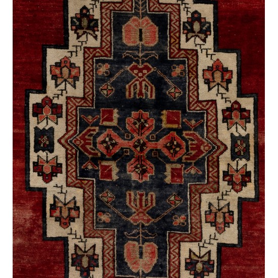 Turkish Village Rug, Handmade Vintage Carpet, All Wool. 3.8 x 8.9 Ft (114 x 270 cm)