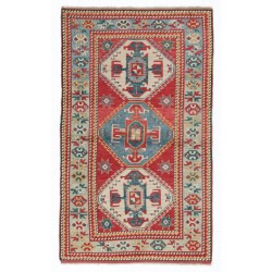 Hand-Knotted Vintage Caucasian Kazak Rug Made of Wool. 3.8 x 6.2 Ft (115 x 186 cm)