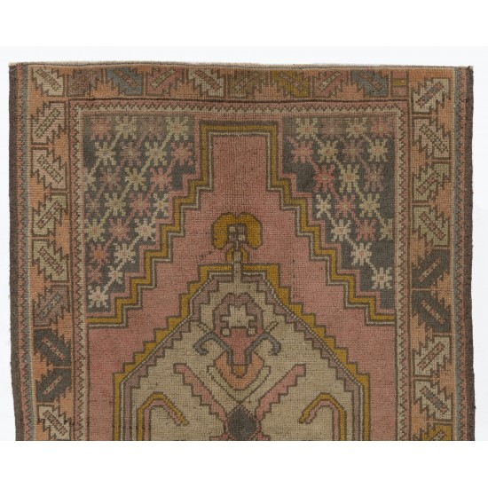 Traditional Oriental Wool Rug from 1960's, Hand-Knotted Turkish Village Carpet. 3.8 x 6.2 Ft (115 x 187 cm)