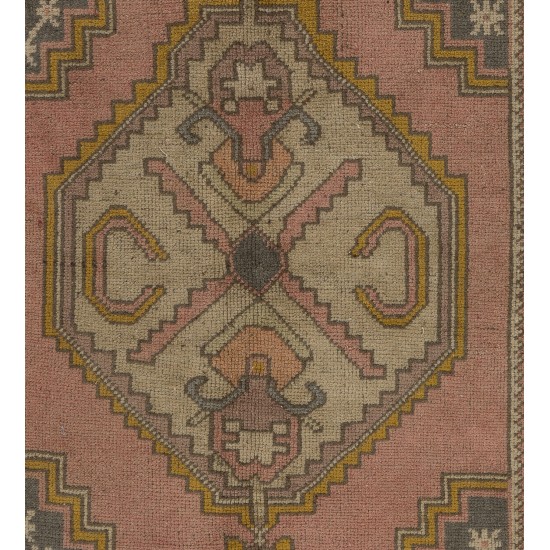 Traditional Oriental Wool Rug from 1960's, Hand-Knotted Turkish Village Carpet. 3.8 x 6.2 Ft (115 x 187 cm)