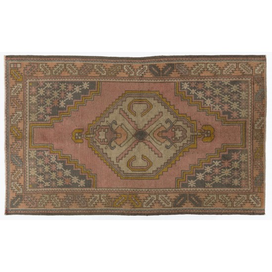 Traditional Oriental Wool Rug from 1960's, Hand-Knotted Turkish Village Carpet. 3.8 x 6.2 Ft (115 x 187 cm)