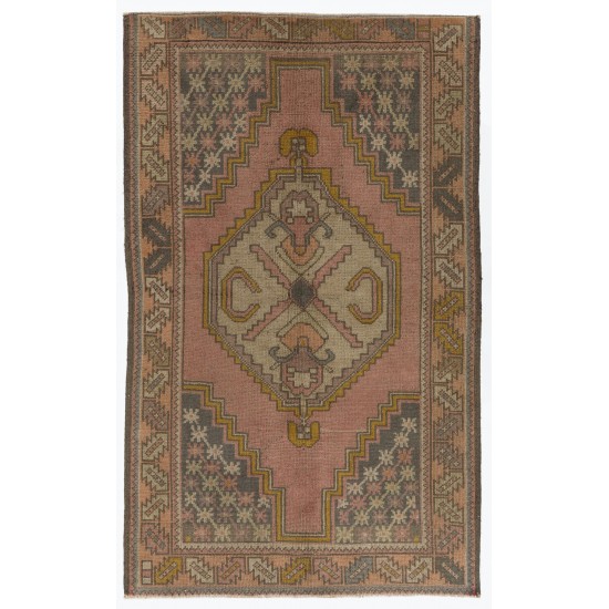 Traditional Oriental Wool Rug from 1960's, Hand-Knotted Turkish Village Carpet. 3.8 x 6.2 Ft (115 x 187 cm)