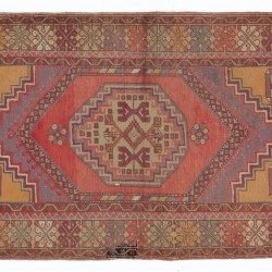 Hand-Knotted Vintage Turkish Rug for Country Homes, Rustic, Tribal and Traditional Interiors. 3.8 x 6.5 Ft (115 x 198 cm)