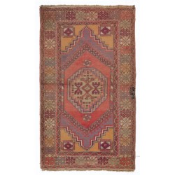 Hand-Knotted Vintage Turkish Rug for Country Homes, Rustic, Tribal and Traditional Interiors. 3.8 x 6.5 Ft (115 x 198 cm)