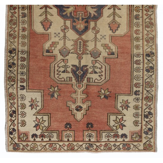 Turkish Village Rug, Handmade Vintage Carpet, All Wool. 3.8 x 7.7 Ft (115 x 233 cm)