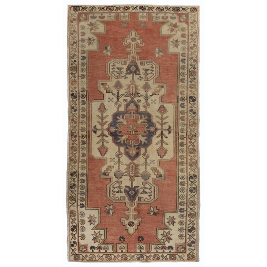 Turkish Village Rug, Handmade Vintage Carpet, All Wool. 3.8 x 7.7 Ft (115 x 233 cm)