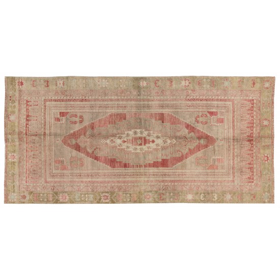 Turkish Village Rug, Handmade Vintage Carpet, All Wool. 3.8 x 9.5 Ft (115 x 288 cm)