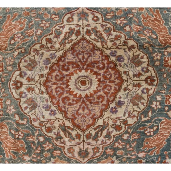 Art Silk Antique Anatolian Hunting Rug. 3.9 x 6 Ft (117 x 180 cm)