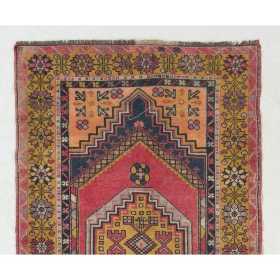 Tribal Style Turkish Rug, Handmade Vintage Carpet, All Wool. 3.9 x 6.8 Ft (118 x 205 cm)