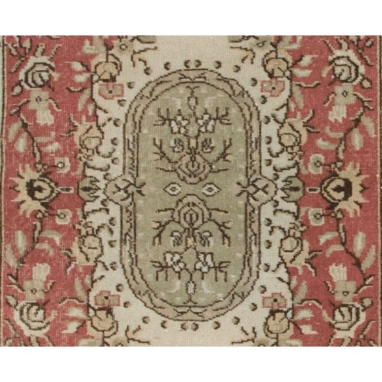 Vintage Handmade Oriental Rug, Traditional Turkish Carpet. 3.9 x 6.9 Ft (118 x 210 cm)