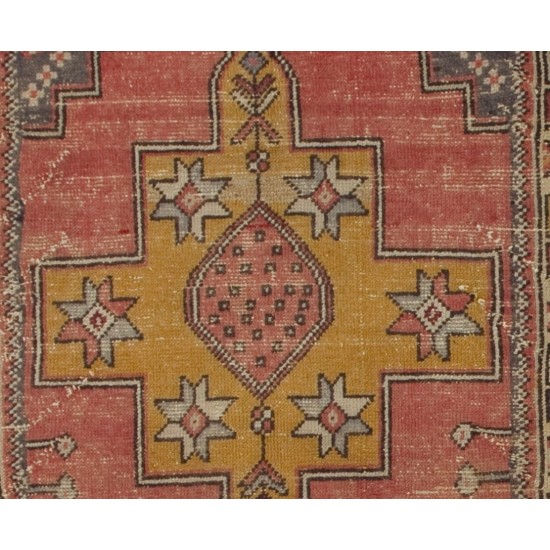 Vintage Handmade Oriental Rug, Traditional Turkish Wool Carpet. 3.9 x 7.4 Ft (118 x 224 cm)