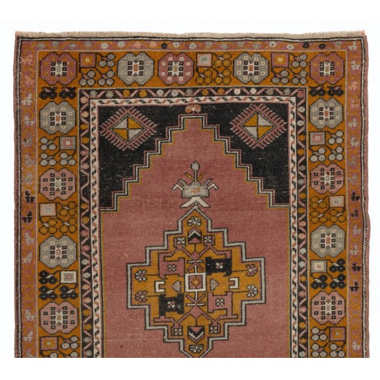 Mid-20th Century Handmade Anatolian Village Rug, Wool Floor Covering. 4 x 7 Ft (119 x 215 cm)