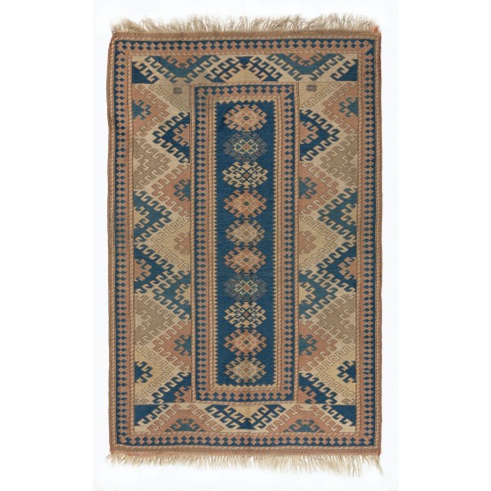 Vintage Geometric Pattern Handmade Turkish Rug with Tribal Style. 4 x 5.8 Ft (120 x 175 cm)