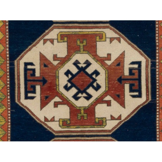Hand-Knotted Vintage Caucasian Kazak Rug, 100% Wool. 4 x 6.8 Ft (120 x 207 cm)