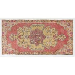 Traditional Handmade Turkish Rug, Mid-Century Oriental Wool Carpet. 4 x 8 Ft (120 x 244 cm)