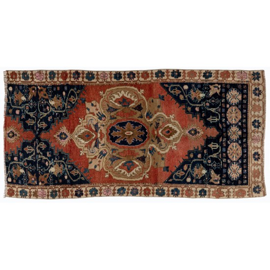 Turkish Village Rug, Handmade Vintage Carpet, All Wool. 4 x 8.3 Ft (122 x 250 cm)